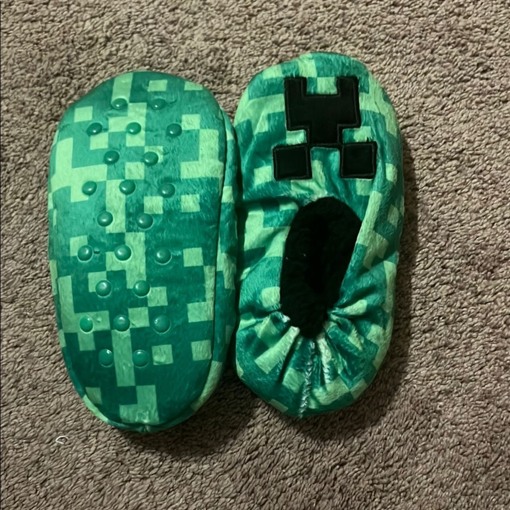 Green Creeper Plush Slippers for Kids